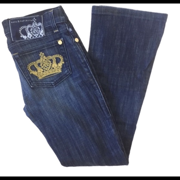 NWT Rock & Republic Victoria Beckham Gold Crown Straightleg Jeans Sz 29 (owner) - Picture 2 of 15